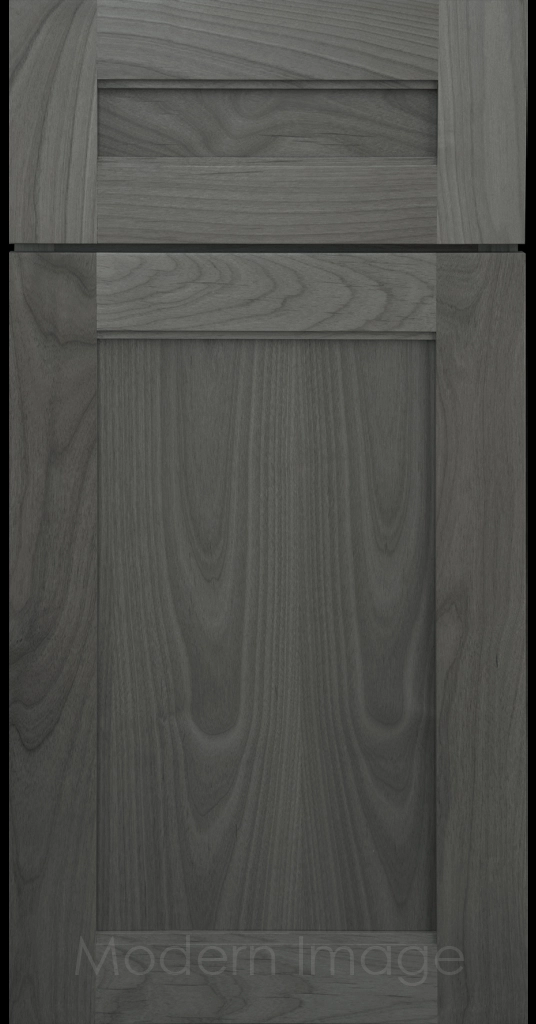 Destin shaker cabinet in Pewter Stain featuring ledge detail and vertical joints around a recessed center panel.